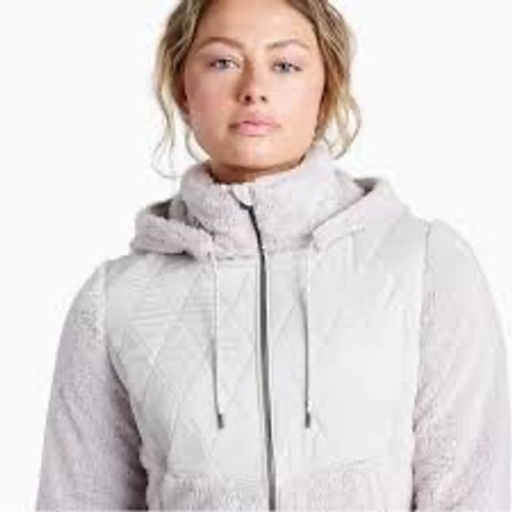 Kuhl Womens Gray Sherpa Fleece Quilted Hybrid Hooded Jacket Medium Full Zip